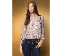 Coast Women's Sequin Fringe Long Sleeve Party Top in Blush | Size: 14 Coast Blush 14
