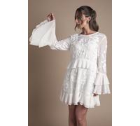Coast Women's Sequin Long Sleeve Ruffle Mini Wedding Dress in Ivory | Size: 8 Coast Ivory 8