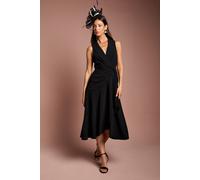 Coast Women's Shawl Collar Ruffle Hem Midi Dress in Black | Size: 8 Coast Black 8