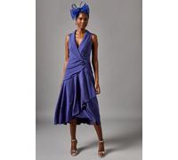 Coast Women's Shawl Collar Ruffle Hem Midi Dress in Blue | Size: 12 Coast Blue 12