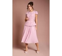 Coast Women's Short Sleeve 3D Flower Belted Midi Dress in Pale Pink | Size: 10