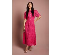Coast Women's Short Sleeve Collared Lace Midi Dress in Raspberry | Size: 10 Coast Raspberry 10