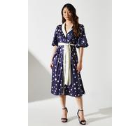 Coast Women's Short Sleeve Satin Polka-Dot Wrap Dress in Navy | Size: 8 Coast Navy 8