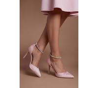 Coast Women's Sicily Satin Diamante Ankle Strap Comfort Sock Pointed Court Shoes in Blush | Size: 3 Coast Blush 3