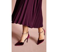 Coast Women's Sicily Velvet Diamante Ankle Strap Pointed Court Shoes in Burgundy | Size: 5