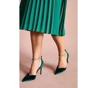 Coast Women's Sicily Velvet Diamante Ankle Strap Pointed Court Shoes in Emerald | Size: 6