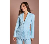Coast Women's Single Breasted Lace Trim Fitted Blazer in Light Blue | Size: 10 Coast Light Blue 10