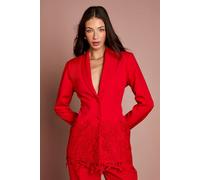 Coast Women's Single Breasted Lace Trim Fitted Blazer in Red | Size: 12 Coast Red 12