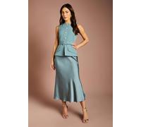 Coast Women's Sleeveless Button Detail Satin Skirt Midi Dress in Teal | Size: 14