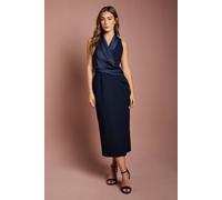 Coast Women's Sleeveless Crepe Satin Wrap Midi Dress in Navy | Size: 10