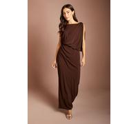 Coast Women's Sleeveless Drape Bodice Wrap Skirt Maxi Dress in Chocolate | Size: 14