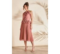 Sleeveless Halter Pleat Skirt Maxi Holiday Dress Coast Brown 12