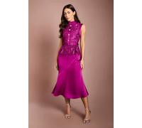 Coast Women's Sleeveless Lace Bodice With Satin Skirt Midi Dress in Fig | Size: 10