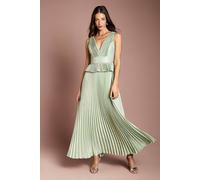 Coast Women's Sleeveless Metallic Pleated Maxi Dress With Peplum in Sage | Size: 16