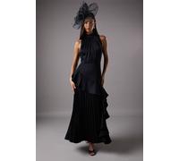 Sleeveless Ruffle Pleat Satin Back Crepe Dress Coast Black 12