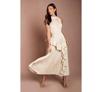 Coast Women's Sleeveless Ruffle Pleat Satin Back Crepe Dress in Champagne | Size: 10 Coast Champagne 10