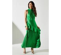 Sleeveless Ruffle Pleat Satin Back Crepe Dress Coast Green 12