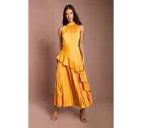Coast Women's Sleeveless Ruffle Pleat Satin Back Crepe Dress in Orange | Size: 10 Coast Orange 10