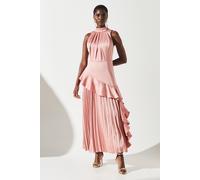 Sleeveless Ruffle Pleat Satin Back Crepe Dress Coast Rose 10