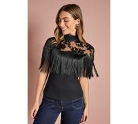 Coast Women's Sleeveless Tassel Embellished Ponte Top in Black | Size: 10 Coast Black 10