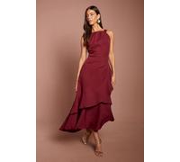 Coast Women's Sleeveless Tiered Detail Crepe Midi Dress in Burgundy | Size: 14
