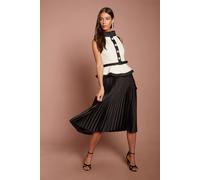 Coast Women's Sleeveless Tweed Bodice Diamante Button Satin Pleat Skirt Midi Dress in Mono | Size: 12