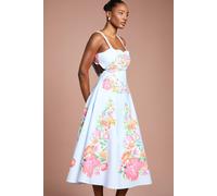 Coast Women's Square Neck Floral Placement Print Full Skirted Cotton Dress in Pale Blue | Size: 16 Coast Pale Blue 16
