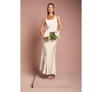 Coast Women's Square Neck Satin & Crepe Bridesmaid Dress with Bow Back in Champagne | Size: 14 Coast Champagne 14