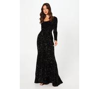 Coast Women's Square Neck Velvet Sequin Long Sleeve Black Maxi Dress | Size: 14 Coast Black 14