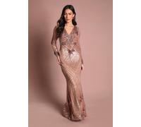 Coast Women's Starburst Sequin Maxi Dress in Champagne | Size: 12