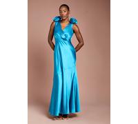 Coast Women's Statement Corsage Satin Maxi Dress in Teal | Size: 8