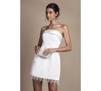 Coast Women's Strapless Satin Mini Wedding Dress with Hem Pearl Trim in Ivory | Size: 12