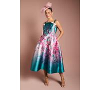 Coast Strappy Bow Detail Twill Midi Dress, 10, Teal