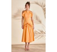 Coast Women's Strappy Frill Midi Holiday Dress in Orange | Size: 12 Coast Orange 12