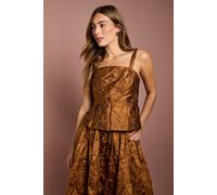 Coast Women's Strappy Jacquard Pleat Front Top in Bronze | Size: 16 Coast Bronze 16