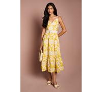 Coast Women's Strappy V Neck Belted Lace Midi Dress in Yellow | Size: 10 Coast Yellow 10