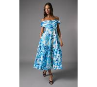Coast Women's Stripe Organza Pleated Top Floral Print Midi Dress in Blue | Size: 14 Coast Blue 14