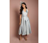 Coast Women's Structured Satin 3D Corsage Midi Dress in Silver | Size: 16 Coast Silver 16