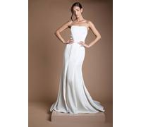 Coast Women's Structured Satin Bandeau Fishtail Wedding Dress with Train in Ecru | Size: 16