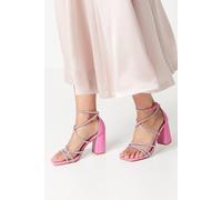 Coast Women's Tammy Block Heel Square Toe Diamanate Strappy Heeled Sandals in Pink | Size: 3 Coast Pink 3