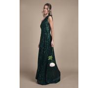 Coast Women's Teen Sequin Bow One Shoulder Maxi Bridesmaid Dress in Emerald | Size: 13/14 Years
