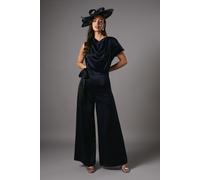 Coast Women's Tie Side Satin Drape Wide Leg Jumpsuit in Navy | Size: 12 Coast Navy 12