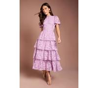 Coast Women's Tiered Lace Dress With Flutter Sleeve & Trims in Lilac | Size: 14