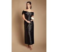 Coast Women's Twill Bardot Pleat Detail Column Detail Maxi Bridesmaid Dress in Black | Size: 12