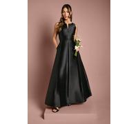 Coast Women's Twill Notch Neck Neck Fit & Flare Bridesmaid Dress in Black | Size: 14 Coast Black 14