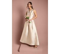 Coast Twill Notch Neck Neck Fit and Flare Bridesmaid Dress, 16, Champagne