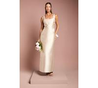 Coast Women's Twill Sleeveless Column Bridesmaid Dress with Statement Bow Back in Champagne | Size: 12 Coast Champagne 12