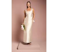 Coast Women's Twill Sleeveless Column Bridesmaid Dress with Statement Bow Back in Champagne | Size: 18