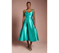 Coast Women's Twill Volume Belted Midi Dress in Teal | Size: 8 Coast Teal 8