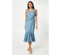 Coast Women's Twist Detail Georgette Jacquard Midi Dress in Dusty Blue | Size: 8 Coast Dusty Blue 8